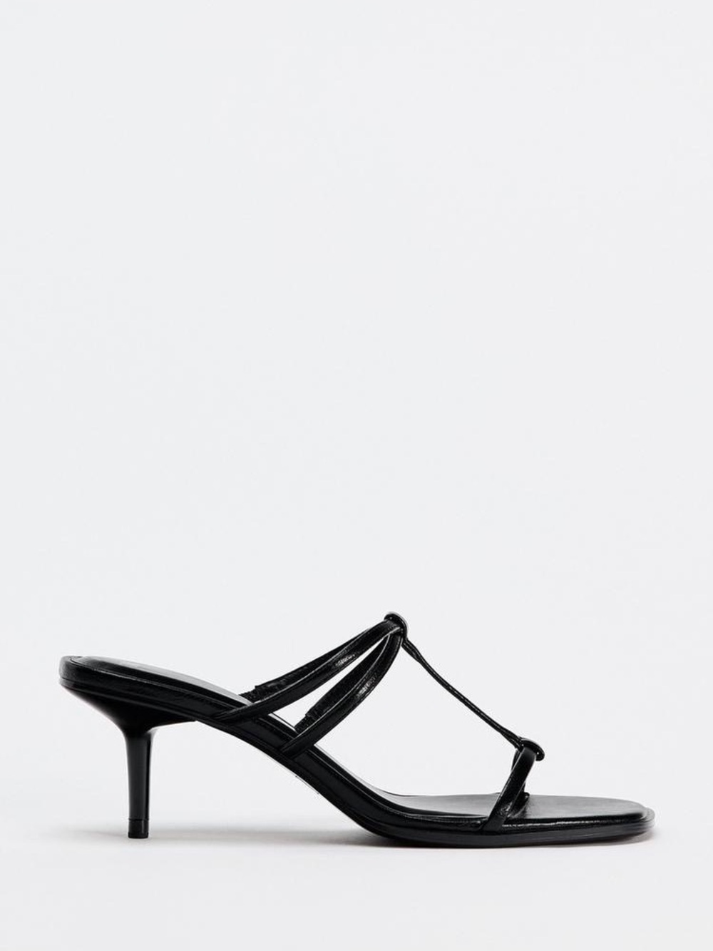 Zara Black Minimal T-Strap Kitten Heel Sandal 6 Excellent